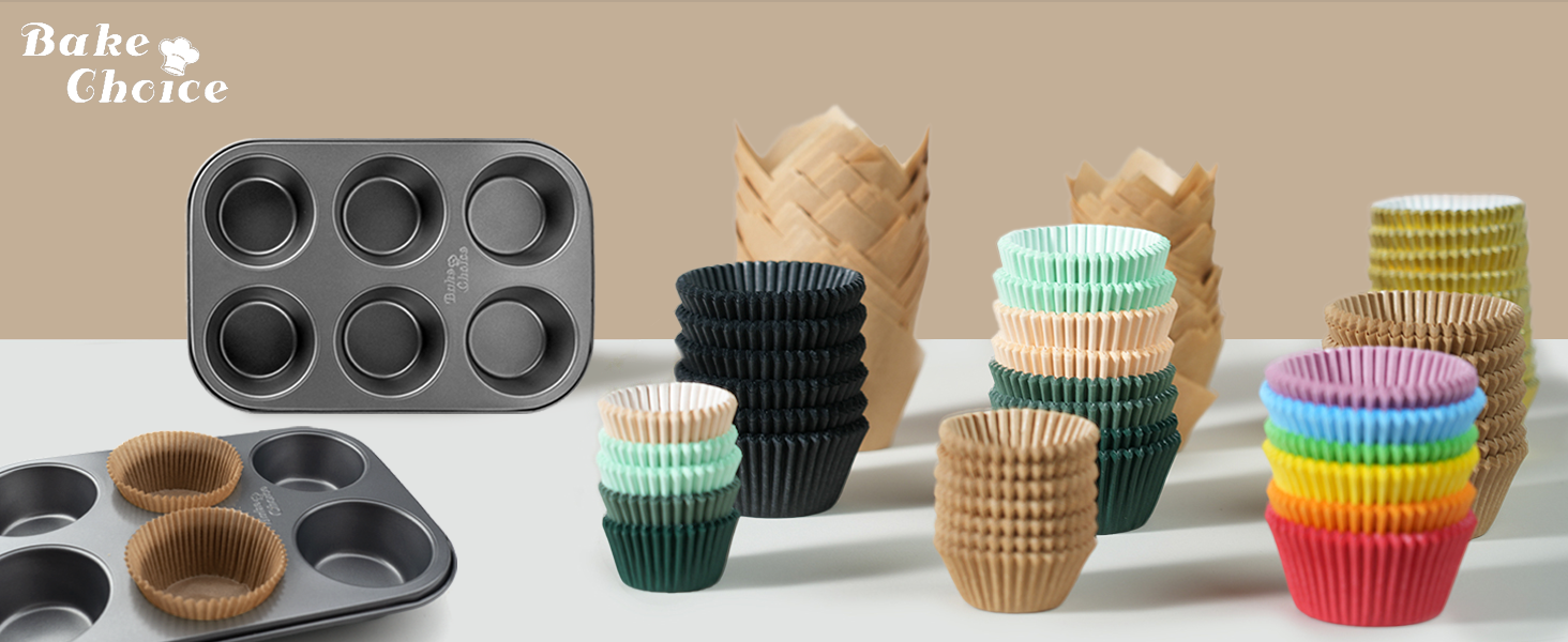 2 Pack Jumbo Muffin Pan for Baking, Extra Large Cupcake Pan includes 50 Natural Jumbo Cupcake Liners, Muffin Tin Nonstick 6 Cup, Baking Pans Set, Carbon Steel Baking Supplies