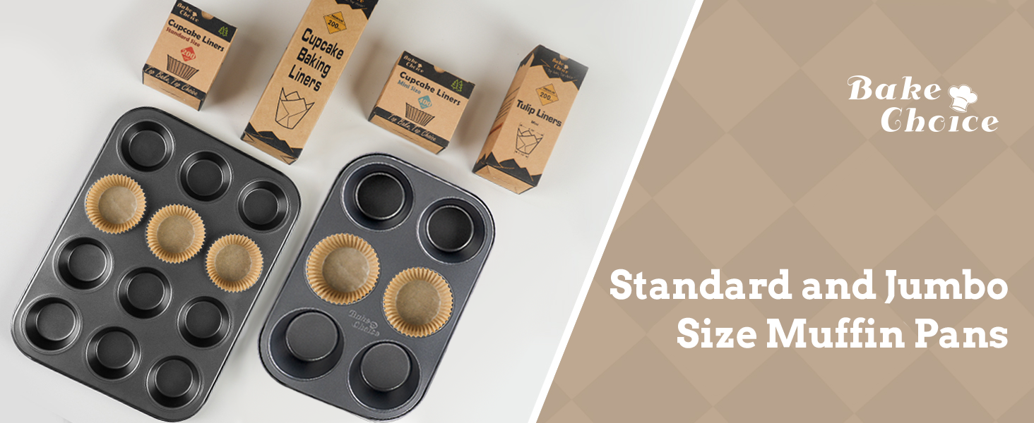 2 Pack Jumbo Muffin Pan for Baking, Extra Large Cupcake Pan includes 50 Natural Jumbo Cupcake Liners, Muffin Tin Nonstick 6 Cup, Baking Pans Set, Carbon Steel Baking Supplies