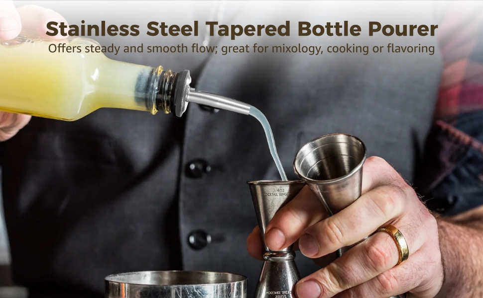 yeesport 100 PCS Stainless Steel Bottle Pourers, Tapered Liquor Pour Spout with Dust Cap for Wine Oil Vinegar Spirits, Air Vent for Smooth Flow, Includes 4 Cleaning Brushes, Bar & Kitchen Supplies