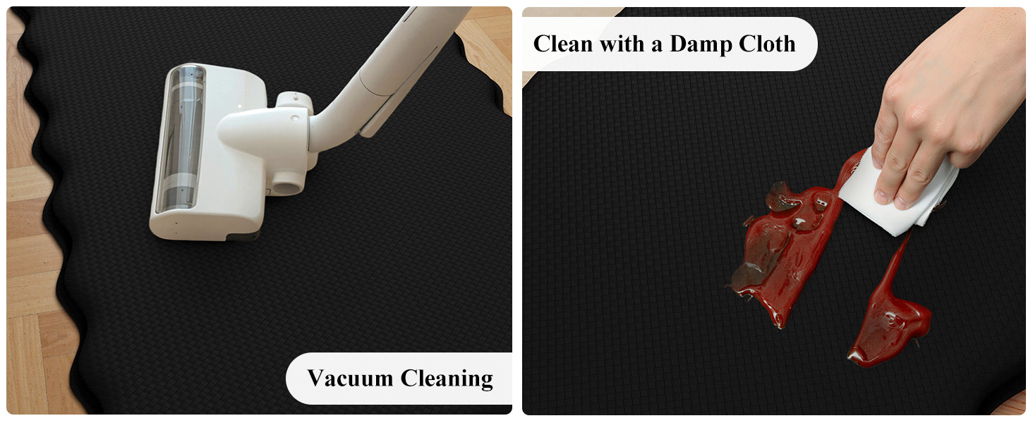 KIMODE Scalloped Kitchen Mats for Floor Cushioned Anti Fatigue,Wavy Kitchen Sink Rugs Sets of 2 Non Slip,Comfort Memory Foam Kitchen Floor Mat Carpet for Office Laundry,Black