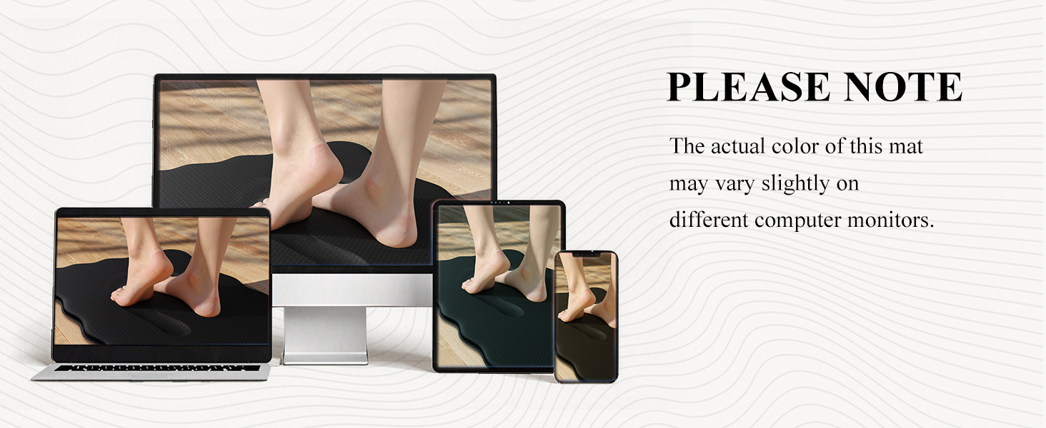 KIMODE Scalloped Kitchen Mats for Floor Cushioned Anti Fatigue,Wavy Kitchen Sink Rugs Sets of 2 Non Slip,Comfort Memory Foam Kitchen Floor Mat Carpet for Office Laundry,Black