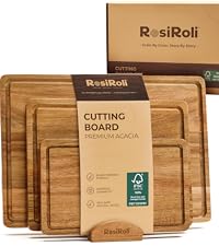 Acacia Wood Cutting Board for Kitchen, Set of 3 - Durable 1" Thick Chopping Boards with Juice Grooves & Handles for Prep & Serving, Impressive Gift for Housewarming, Christmas, and Home Chefs