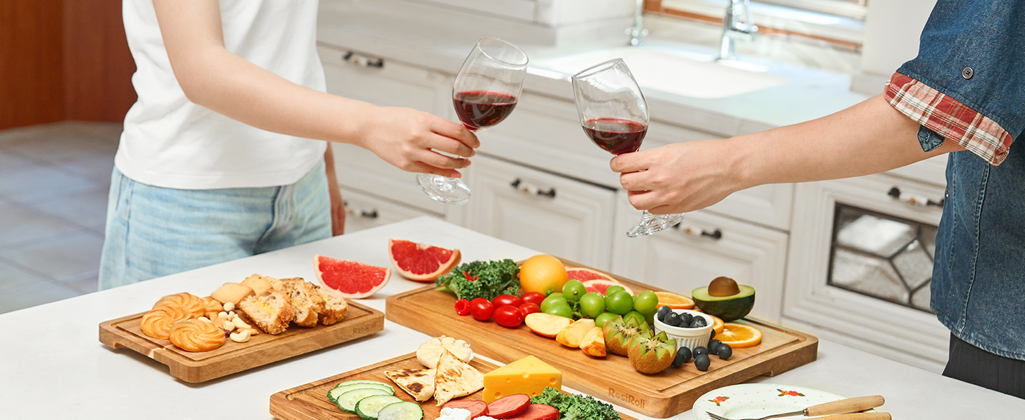 Acacia Wood Cutting Board for Kitchen, Set of 3 - Durable 1" Thick Chopping Boards with Juice Grooves & Handles for Prep & Serving, Impressive Gift for Housewarming, Christmas, and Home Chefs