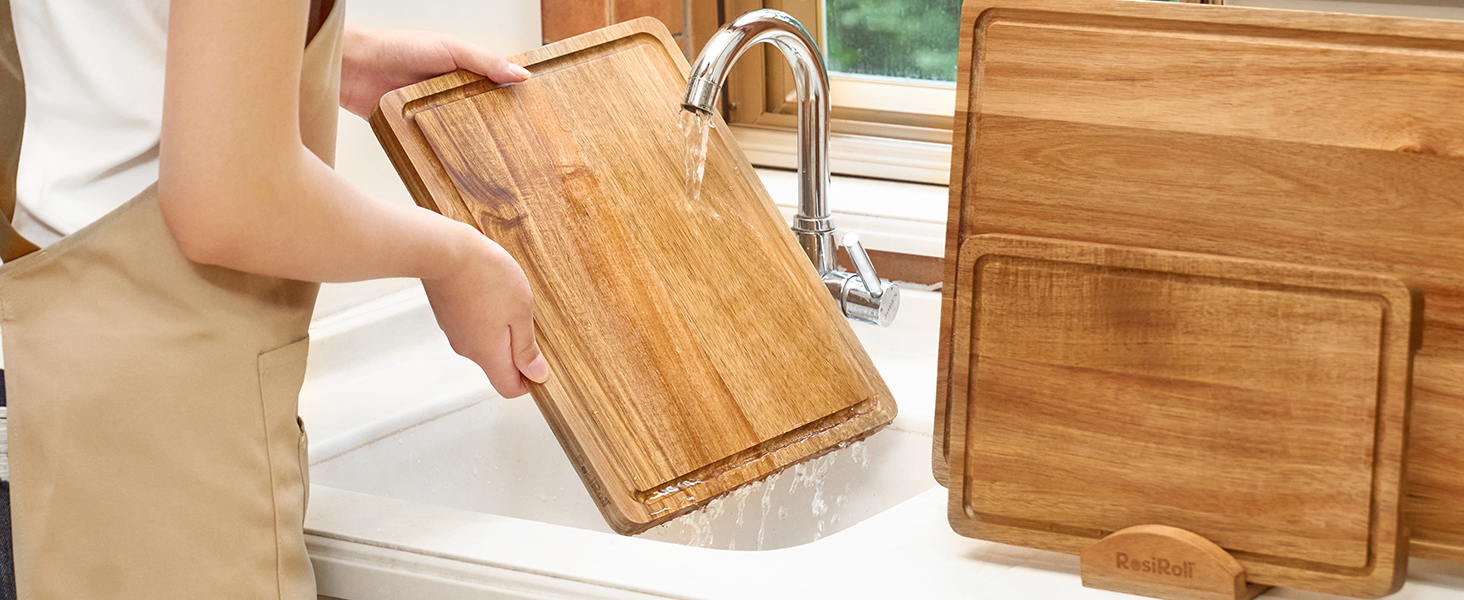 Acacia Wood Cutting Board for Kitchen, Set of 3 - Durable 1" Thick Chopping Boards with Juice Grooves & Handles for Prep & Serving, Impressive Gift for Housewarming, Christmas, and Home Chefs