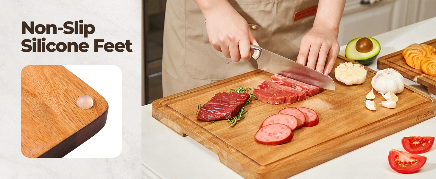 Acacia Wood Cutting Board for Kitchen, Set of 3 - Durable 1" Thick Chopping Boards with Juice Grooves & Handles for Prep & Serving, Impressive Gift for Housewarming, Christmas, and Home Chefs