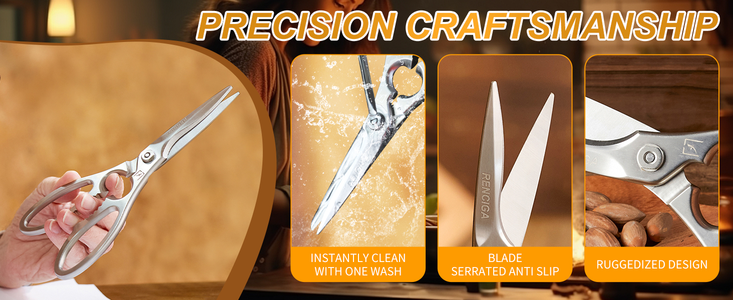 Kitchen Scissors Heavy Duty Ultra Sharp Multi-Purpose Kitchen Shears Stainless Steel Micro-Serrated Detachable Food Scissors for Chicken Poultry Meat Fish Herbs with Non-Slip Safe Grip