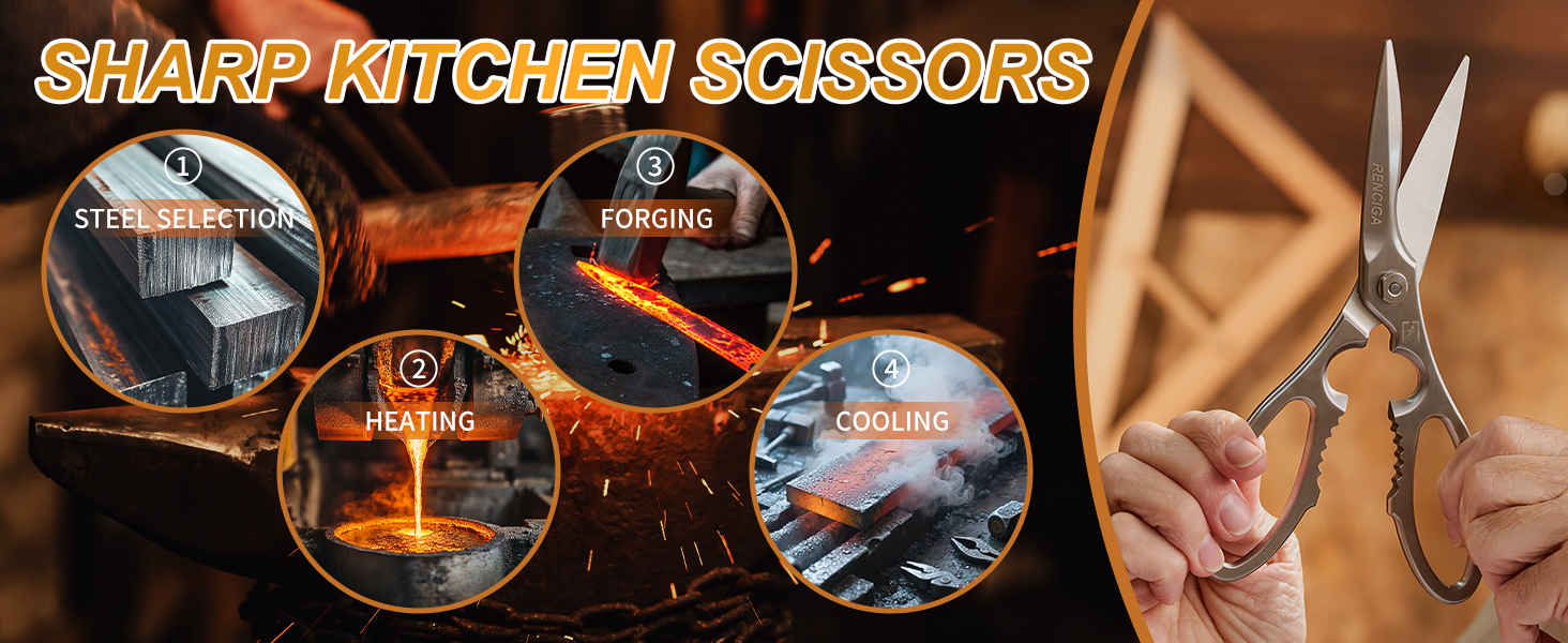 Kitchen Scissors Heavy Duty Ultra Sharp Multi-Purpose Kitchen Shears Stainless Steel Micro-Serrated Detachable Food Scissors for Chicken Poultry Meat Fish Herbs with Non-Slip Safe Grip