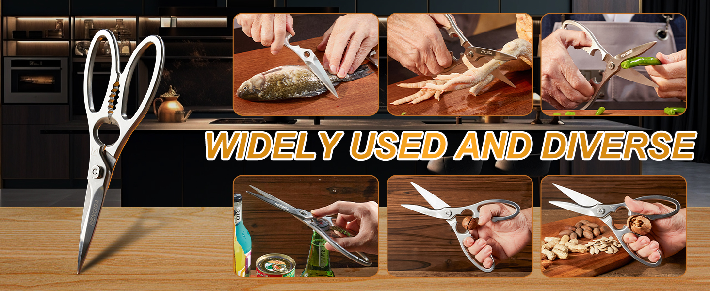 Kitchen Scissors Heavy Duty Ultra Sharp Multi-Purpose Kitchen Shears Stainless Steel Micro-Serrated Detachable Food Scissors for Chicken Poultry Meat Fish Herbs with Non-Slip Safe Grip