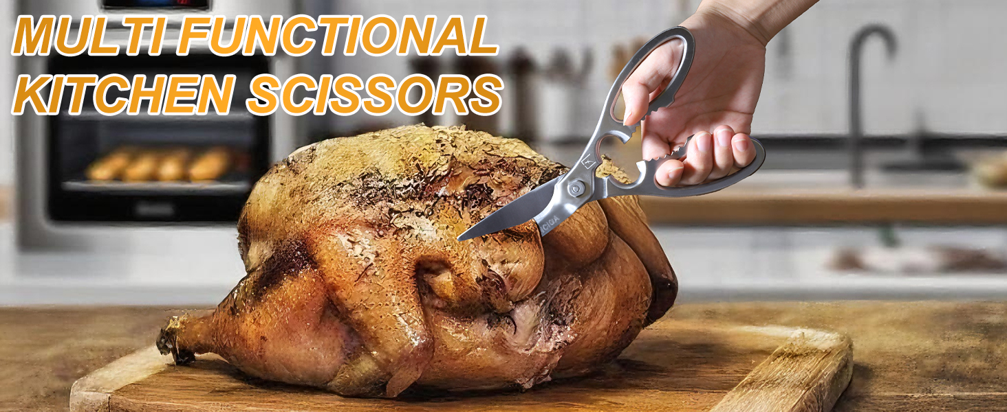 Kitchen Scissors Heavy Duty Ultra Sharp Multi-Purpose Kitchen Shears Stainless Steel Micro-Serrated Detachable Food Scissors for Chicken Poultry Meat Fish Herbs with Non-Slip Safe Grip