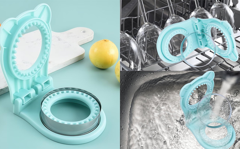 Sandwich Cutter and Sealer, Stainless Steel Uncrustable Sandwich Maker with Crimper，Round Circle Shape for Peanut Butter Jelly, Pancake, Cookie，Crustless Bread Sealer for Kids Lunchboxes (Light Blue)