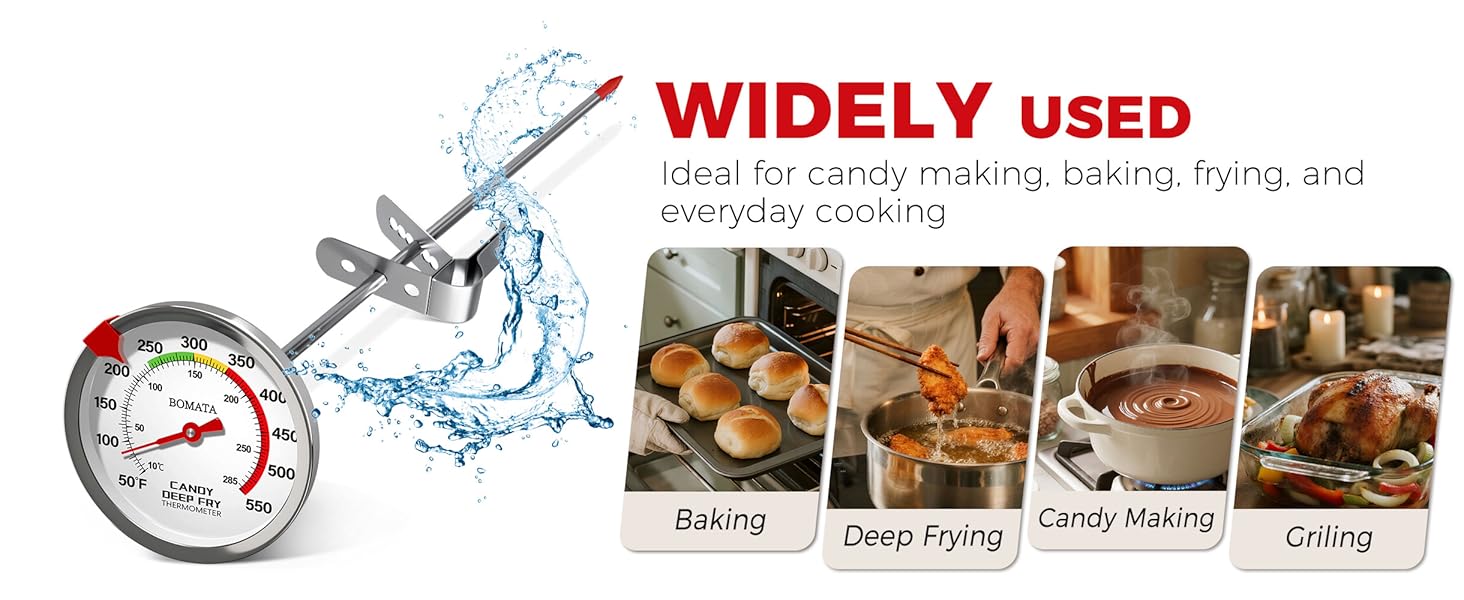 BOMATA 2-Pack Candy Thermometer with Pot Clip, Waterproof IP67 and 2.5