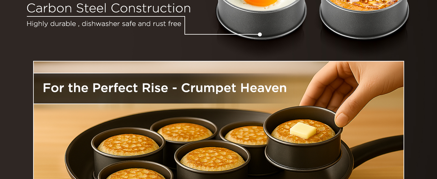 Wrenbury Crumpet Rings Nonstick 3.5 inch - English Muffin Rings - Set of 6 Food Ring Molds for Cooking – Metal Baking Egg Ring Set - Made in England