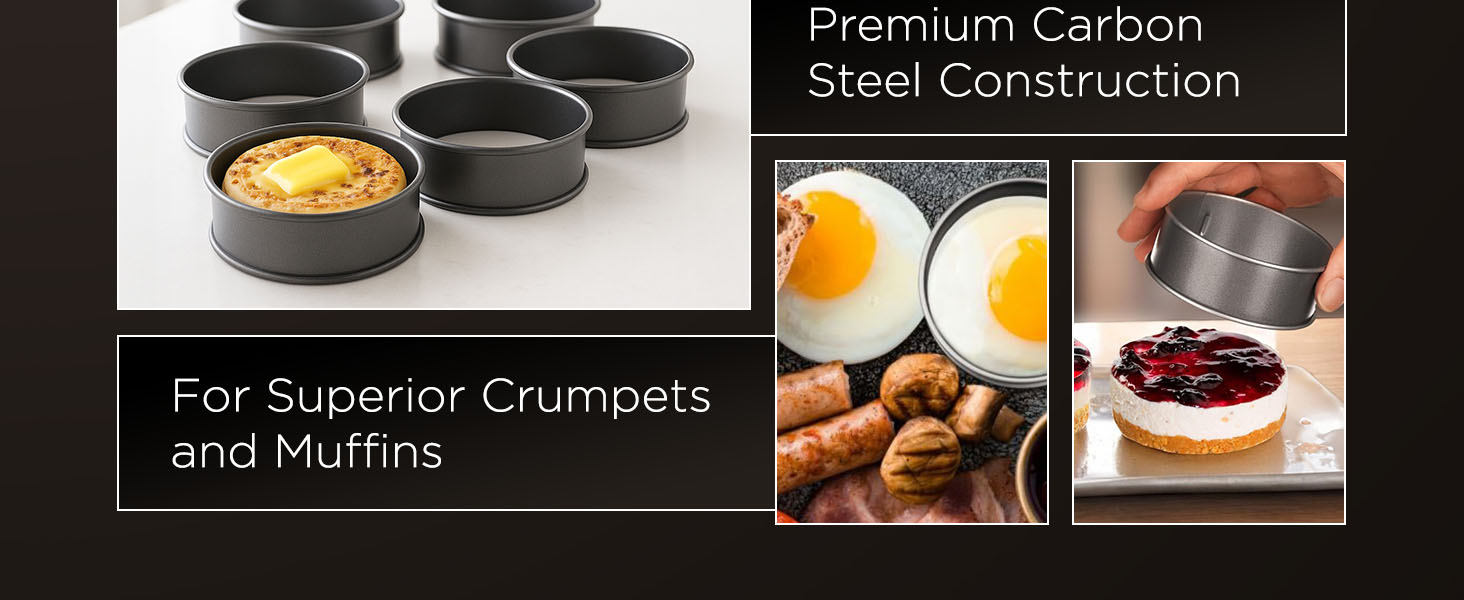 Wrenbury Crumpet Rings Nonstick 3.5 inch - English Muffin Rings - Set of 6 Food Ring Molds for Cooking – Metal Baking Egg Ring Set - Made in England