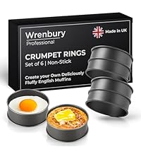 Wrenbury Crumpet Rings Nonstick 3.5 inch - English Muffin Rings - Set of 6 Food Ring Molds for Cooking – Metal Baking Egg Ring Set - Made in England