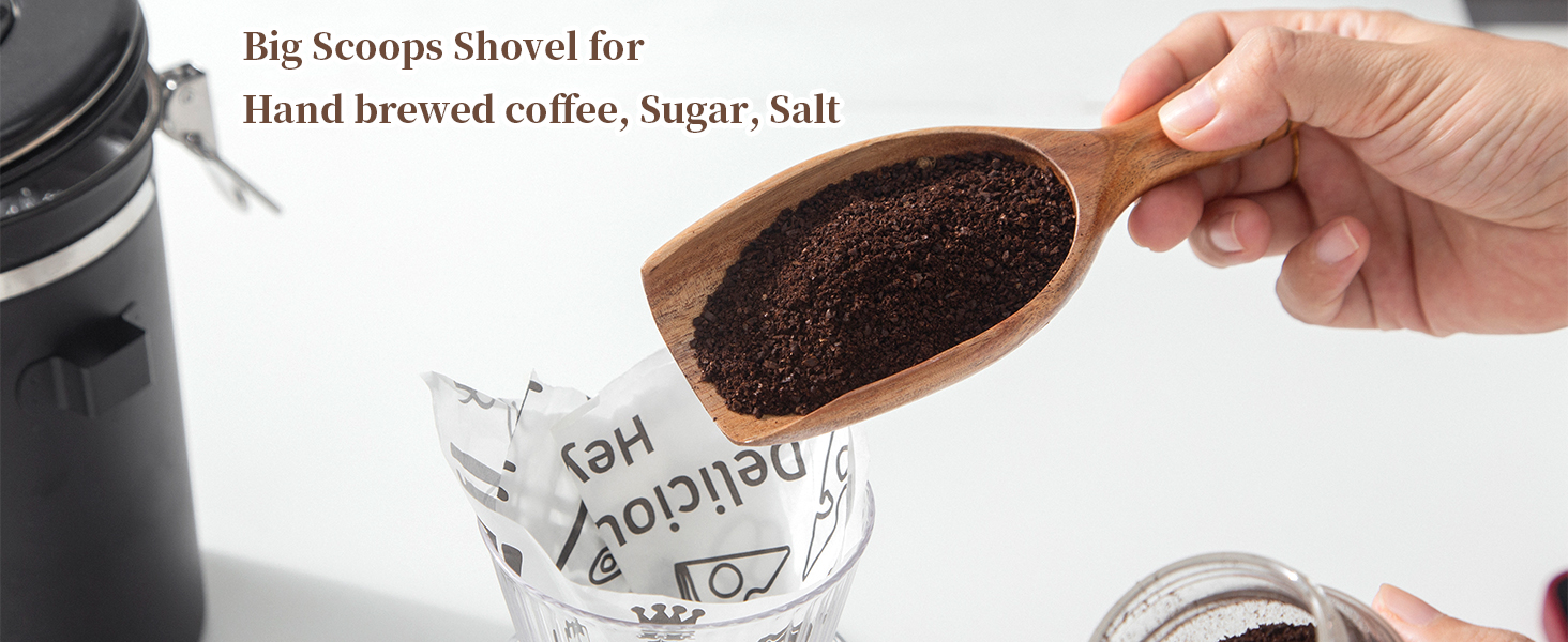 Big Wooden Coffee Scoop, 2pcs Large Coffee Scoops for Ground Coffee Beans, Acacia Wood Shovel Spoons Multipurpose for Jars Canisters,Kitchen Scooping Tool Salts Spice Pepper Powder Tea Shovels