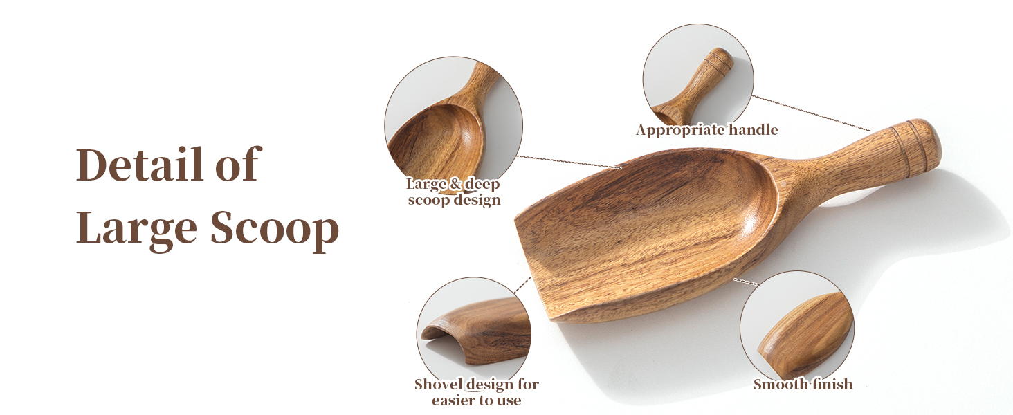 Big Wooden Coffee Scoop, 2pcs Large Coffee Scoops for Ground Coffee Beans, Acacia Wood Shovel Spoons Multipurpose for Jars Canisters,Kitchen Scooping Tool Salts Spice Pepper Powder Tea Shovels