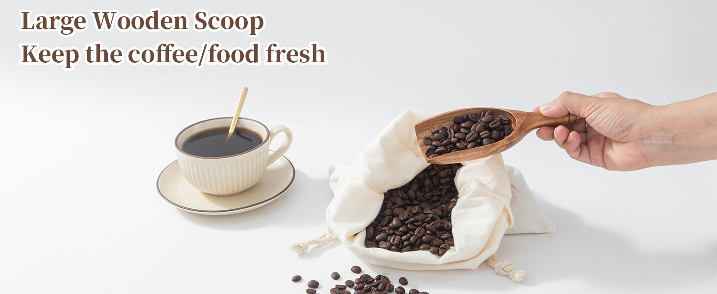 Big Wooden Coffee Scoop, 2pcs Large Coffee Scoops for Ground Coffee Beans, Acacia Wood Shovel Spoons Multipurpose for Jars Canisters,Kitchen Scooping Tool Salts Spice Pepper Powder Tea Shovels