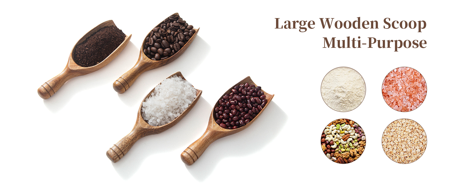 Big Wooden Coffee Scoop, 2pcs Large Coffee Scoops for Ground Coffee Beans, Acacia Wood Shovel Spoons Multipurpose for Jars Canisters,Kitchen Scooping Tool Salts Spice Pepper Powder Tea Shovels