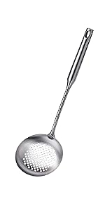 Slotted Spoon, Stainless Steel Strainer Metal Skimmer Spoon for Cooking, Long Handle Food Strainer, Kitchen Utensil Large Fryer Scoop with Holes for Draining Stirring Serving Frying