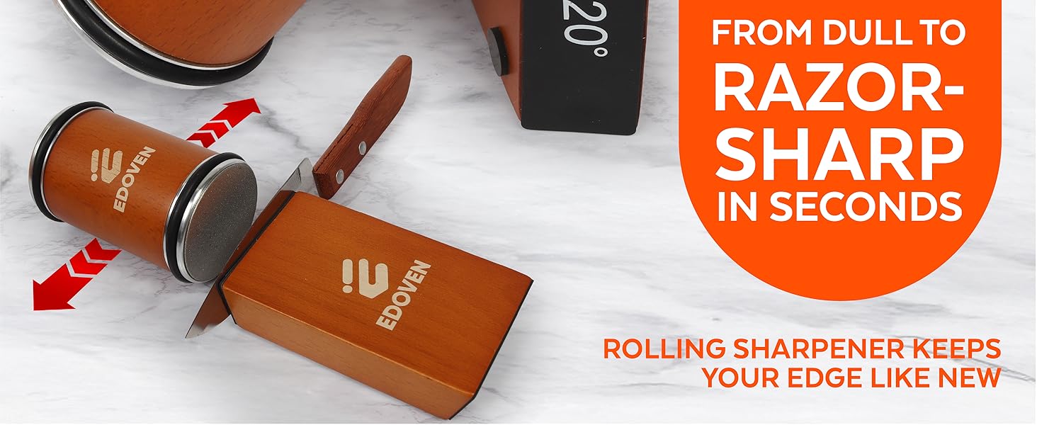 Knife Sharpener Tool – Rolling Knife Sharpener Kit with Diamond & Ceramic Discs, Magnetic 15° & 20° Angle Guide, Manual Kitchen Knife Sharpener for Steel Knives, Ideal Gift