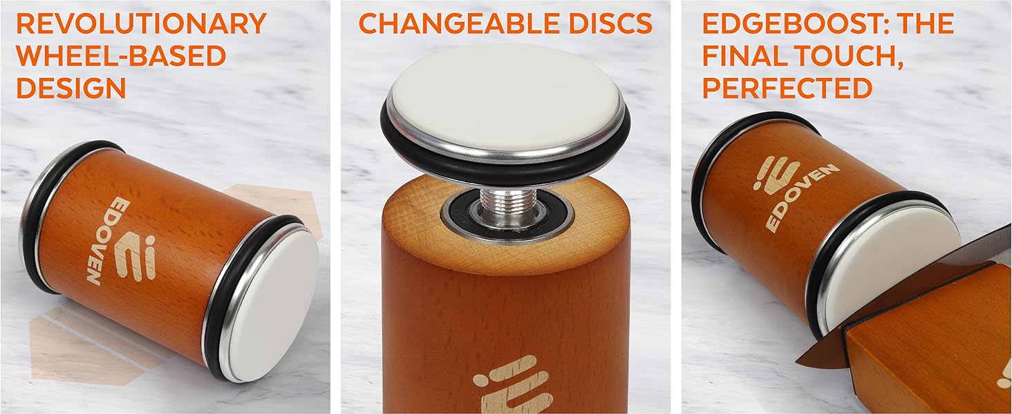 Knife Sharpener Tool – Rolling Knife Sharpener Kit with Diamond & Ceramic Discs, Magnetic 15° & 20° Angle Guide, Manual Kitchen Knife Sharpener for Steel Knives, Ideal Gift