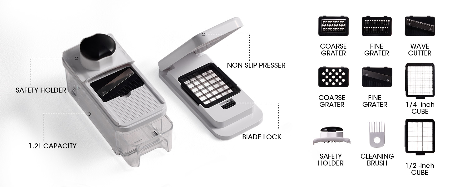 CAROTE Mandoline Slicer Vegetable Chopper with Container, Food Chopper Vegetable Cutter, Cheese Graters, Dicer for Kitchen, BPA-Free Kitchen Gadgets with Safety Holder