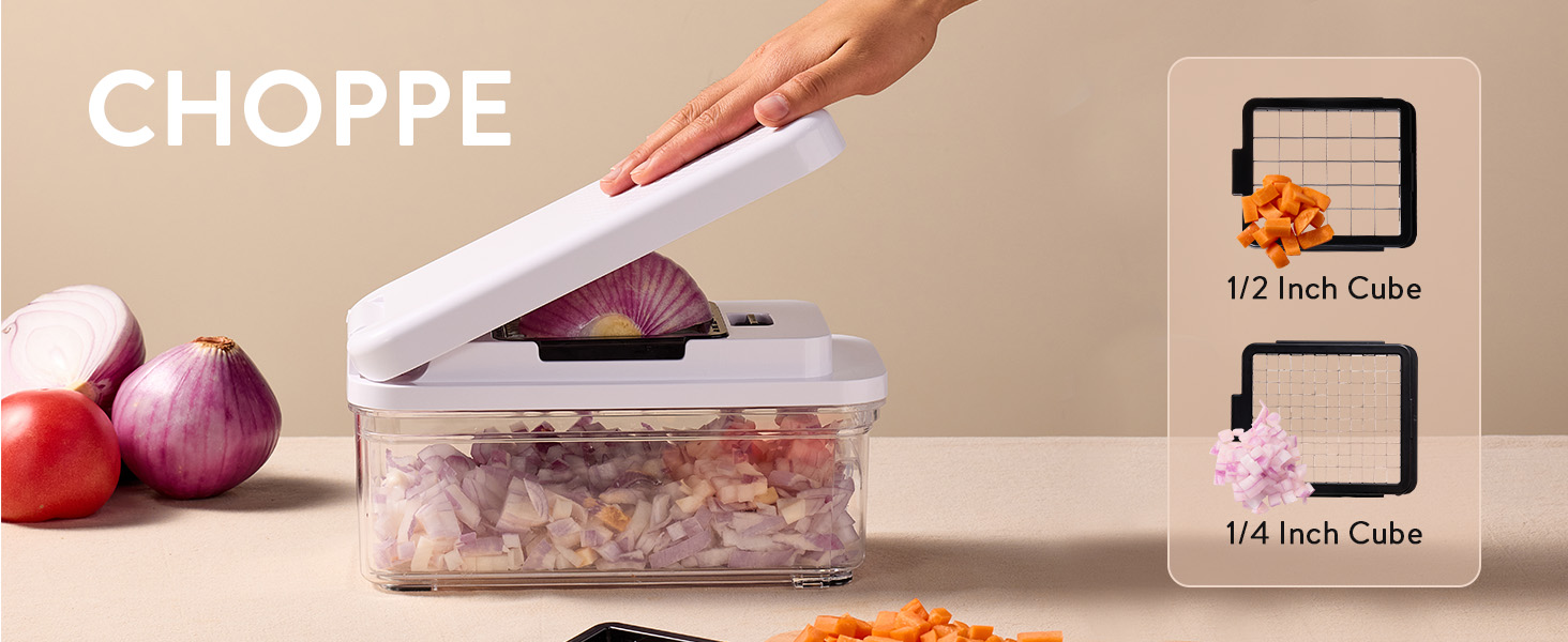 CAROTE Mandoline Slicer Vegetable Chopper with Container, Food Chopper Vegetable Cutter, Cheese Graters, Dicer for Kitchen, BPA-Free Kitchen Gadgets with Safety Holder