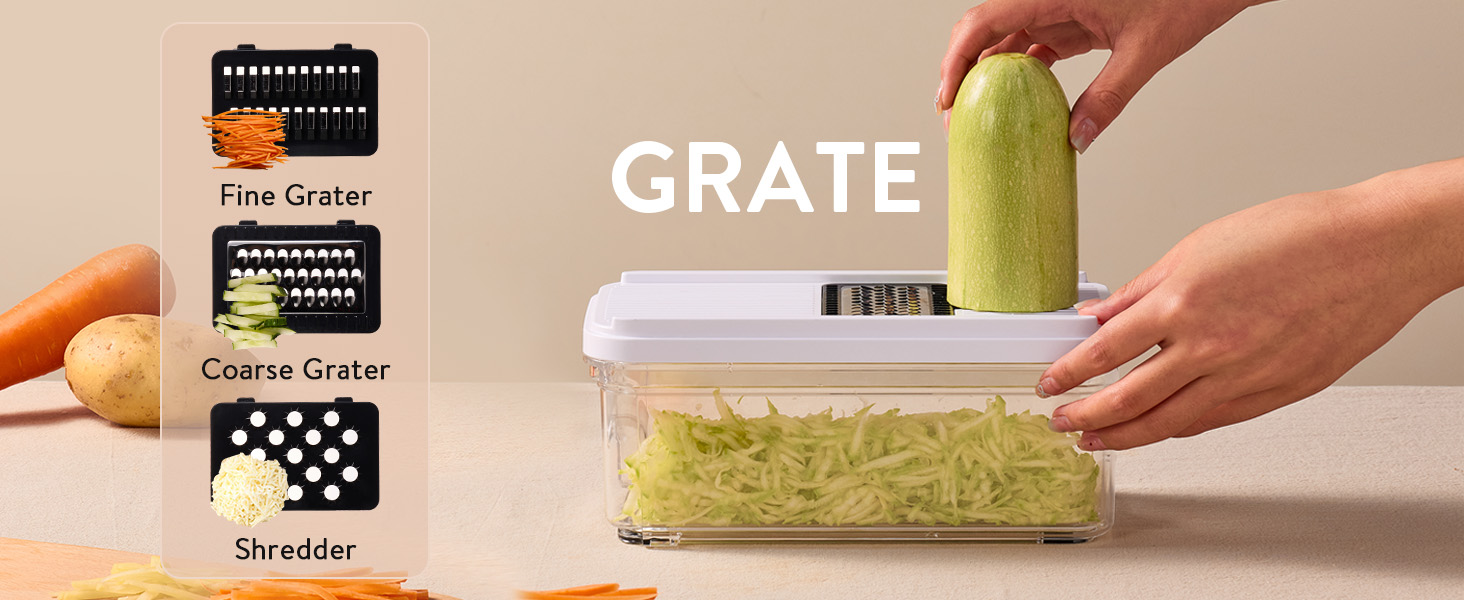 CAROTE Mandoline Slicer Vegetable Chopper with Container, Food Chopper Vegetable Cutter, Cheese Graters, Dicer for Kitchen, BPA-Free Kitchen Gadgets with Safety Holder