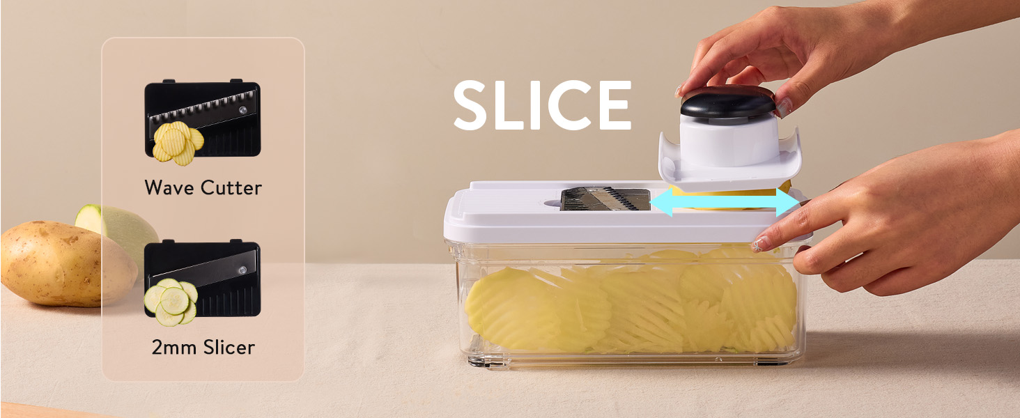 CAROTE Mandoline Slicer Vegetable Chopper with Container, Food Chopper Vegetable Cutter, Cheese Graters, Dicer for Kitchen, BPA-Free Kitchen Gadgets with Safety Holder