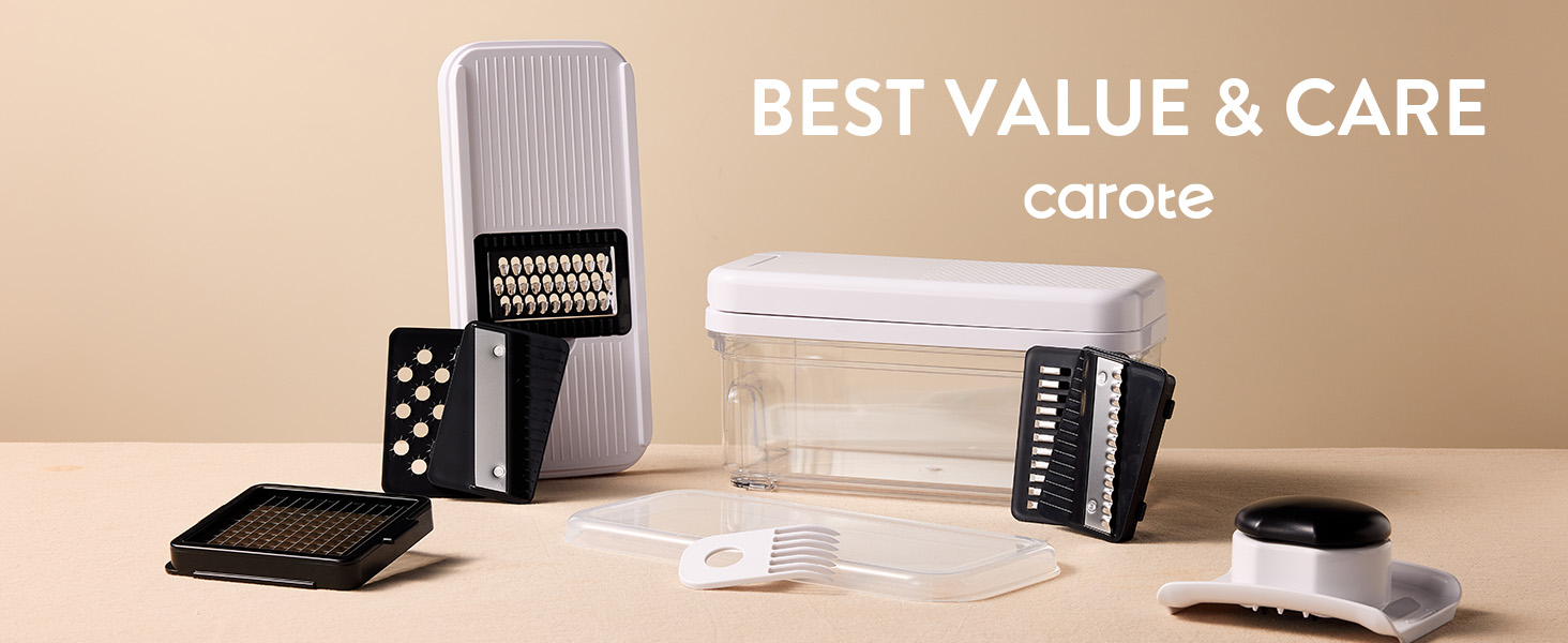 CAROTE Mandoline Slicer Vegetable Chopper with Container, Food Chopper Vegetable Cutter, Cheese Graters, Dicer for Kitchen, BPA-Free Kitchen Gadgets with Safety Holder