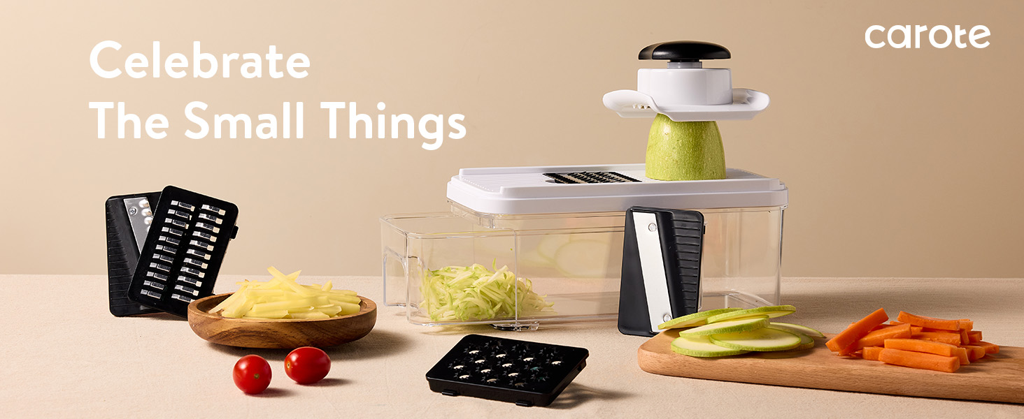 CAROTE Mandoline Slicer Vegetable Chopper with Container, Food Chopper Vegetable Cutter, Cheese Graters, Dicer for Kitchen, BPA-Free Kitchen Gadgets with Safety Holder