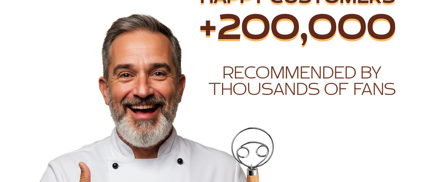 Danish Dough Whisk for sourdough 13 Inch - 304 Stainless Steel Hook with Long Wooden Handle – Essential bread whisk, artisan mixing & bread making