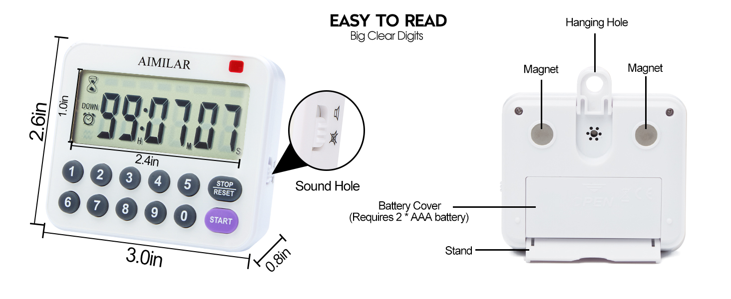 Digital Countdown Kitchen Timer - AIMILAR Magnetic Count Up Down Cooking Timer with Magnet Back Loud Alarm Directly Input Hours Minutes and Seconds