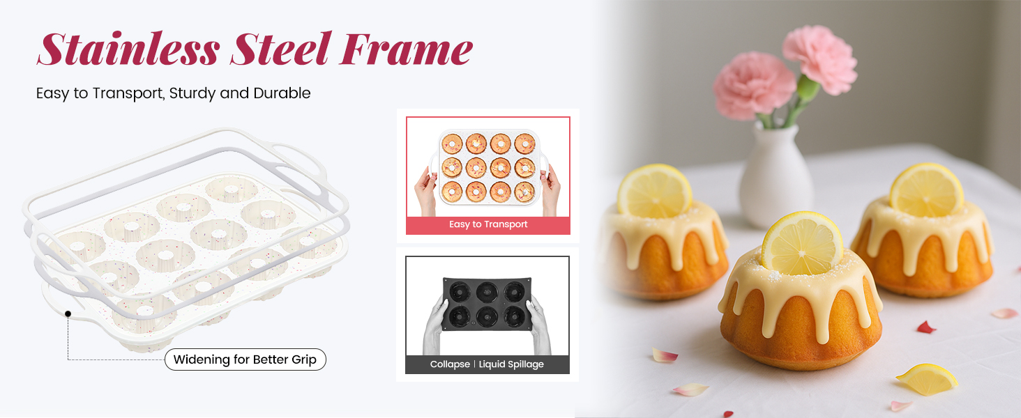 SJ Silicone Mini Fluted Tube Pan with Metal Reinforced Frame, Non-Stick (2PCS), moldes de silicona para gelatina, Small Cake Baking Pan for para chocoflan, Donuts, Cornbread, Brownies, Jellies