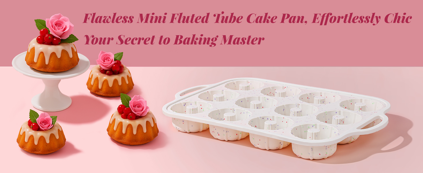 SJ Silicone Mini Fluted Tube Pan with Metal Reinforced Frame, Non-Stick (2PCS), moldes de silicona para gelatina, Small Cake Baking Pan for para chocoflan, Donuts, Cornbread, Brownies, Jellies