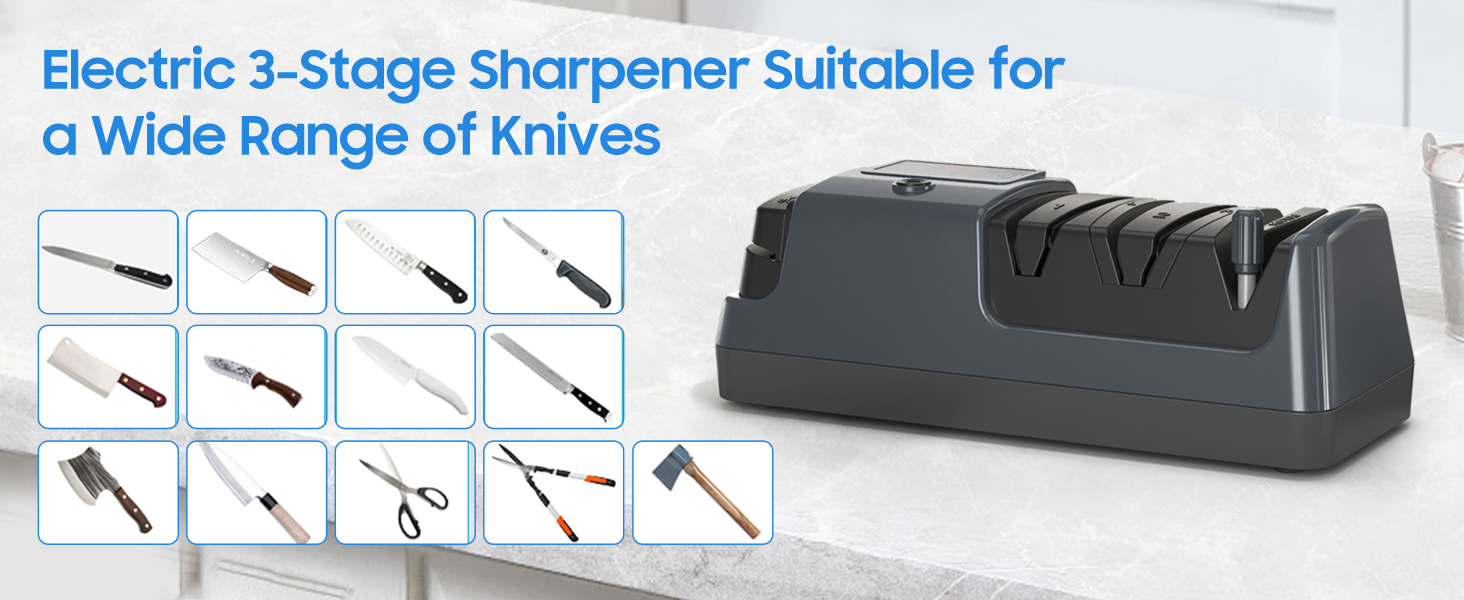 5-in-1 Electric Knife Sharpener for Kitchen Knives, with 100% Diamond Abrasives, 3 Adjustable Speeds, Quickly Sharpening for Straight/Serrated/Kitchen Knives, Scissors