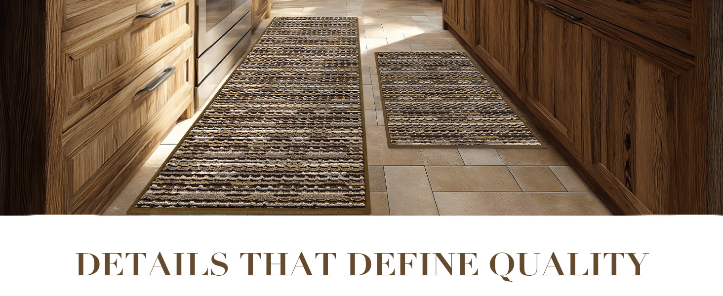 Kitchen Rugs Sets of 2-Non Slip Kitchen Mats for Floor-Thick Stain Resistant Vintage Kitchen Floor Mat Runner Carpet for Hallways Entryway Laundry Room Washable（Brown 22