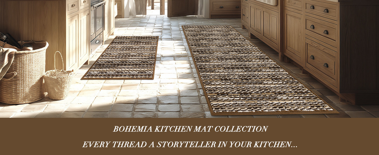 Kitchen Rugs Sets of 2-Non Slip Kitchen Mats for Floor-Thick Stain Resistant Vintage Kitchen Floor Mat Runner Carpet for Hallways Entryway Laundry Room Washable（Brown 22