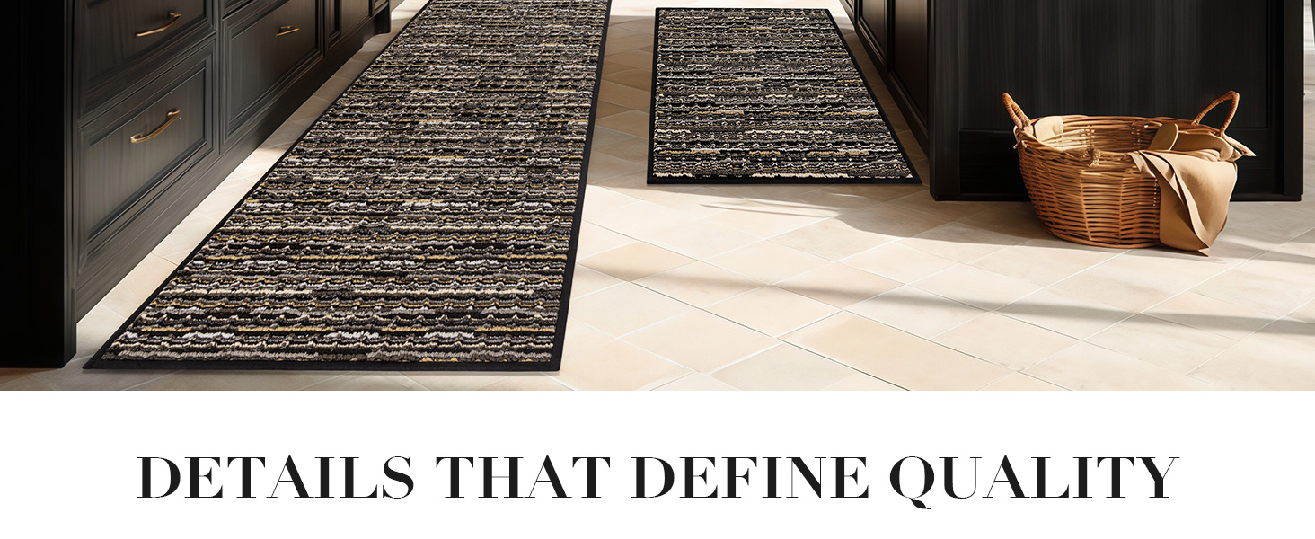 Kitchen Rugs Sets of 2-Non Slip Kitchen Mats for Floor-Thick Stain Resistant Vintage Kitchen Floor Mat Runner Carpet for Hallways Entryway Laundry Room Washable（Black 22