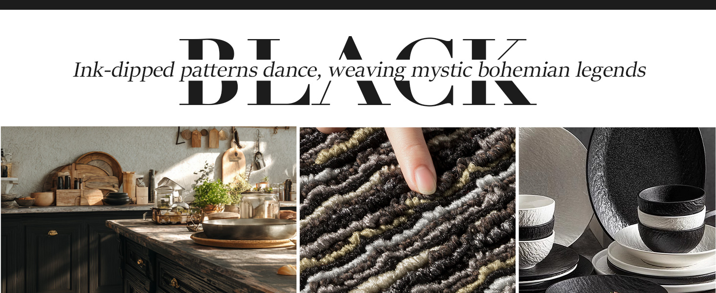 Kitchen Rugs Sets of 2-Non Slip Kitchen Mats for Floor-Thick Stain Resistant Vintage Kitchen Floor Mat Runner Carpet for Hallways Entryway Laundry Room Washable（Black 22