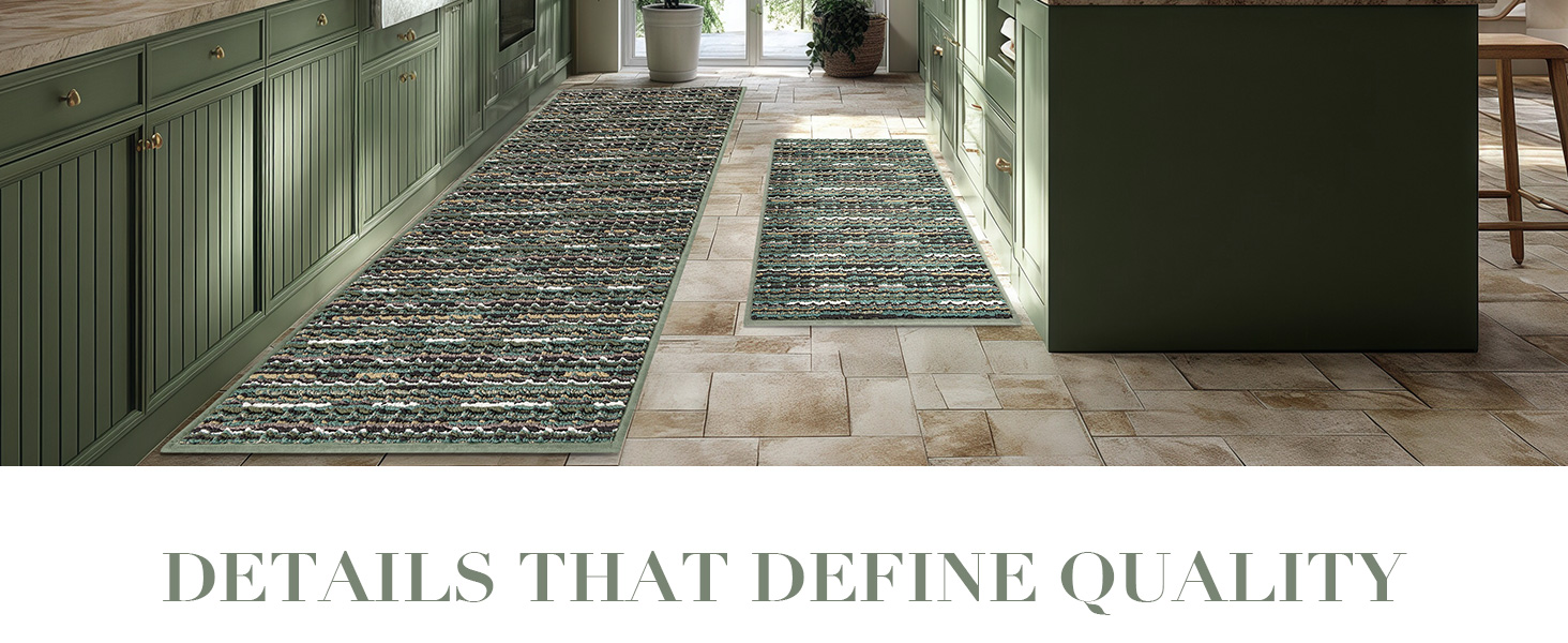 Kitchen Rugs Sets of 2-Non Slip Kitchen Mats for Floor-Thick Stain Resistant Vintage Kitchen Floor Mat Runner Carpet for Hallways Entryway Laundry Room Washable（Green 20