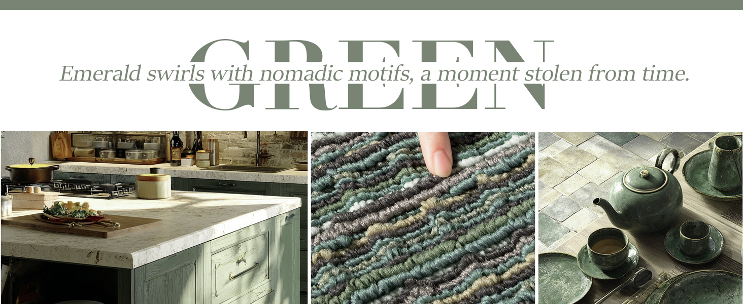 Kitchen Rugs Sets of 2-Non Slip Kitchen Mats for Floor-Thick Stain Resistant Vintage Kitchen Floor Mat Runner Carpet for Hallways Entryway Laundry Room Washable（Green 20