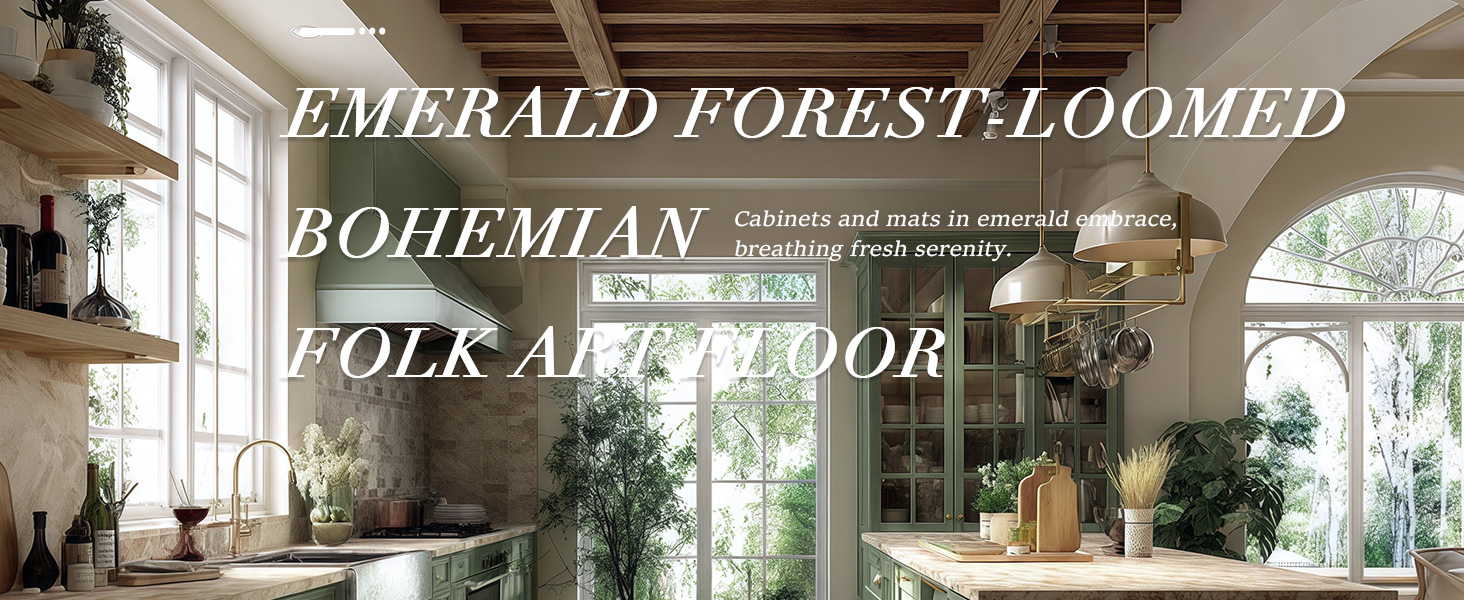 Kitchen Rugs Sets of 2-Non Slip Kitchen Mats for Floor-Thick Stain Resistant Vintage Kitchen Floor Mat Runner Carpet for Hallways Entryway Laundry Room Washable（Green 22