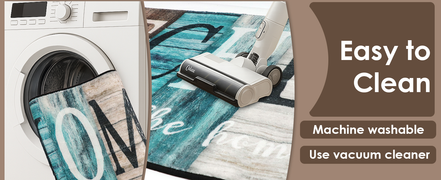 Turquoise Teal Kitchen Rugs Sets of 3, Non Slip Washable Farmhouse Kitchen Mats for Floor, Wooden Vintage Rustic Area Runner Rug for Laundry Room and Hallway