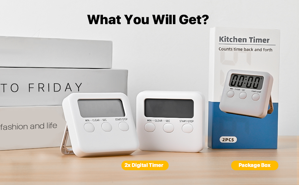 2 Pack, Magnetic Loud Alarm Large LCD Screen Digital Timer for Kids time Management, Study, Exercise, Workout Timing, Kitchen Timers for Food Cooking, Eggs Boiling