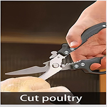 Kitchen Scissors Stainless Steel Shear, Safety Lock, Sharp Heavy Duty Poultry Shears for Food, Chicken Bones, Turkey, Dishwasher Safe, 9.33 Inch, Black