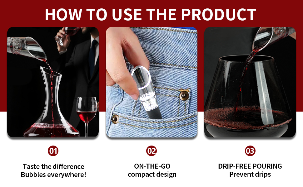 Wine Aerator Pourer | Premium Aerating Spout and Decanter Set - Improve Taste and Smell Immediately,Perfect Wine Gift(2PCS)- Black