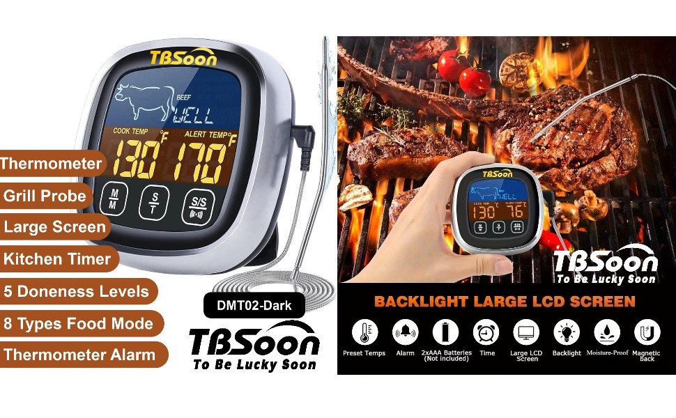 Multifunctional Digital Thermometer for Cooking,Food Thermometer+Thermometer Alarm+Kitchen Timer,Large Color Screen,Instant Read,Fast Response,grill bbq accessories,Kitchen Oven Meat Thermometer-DMT02