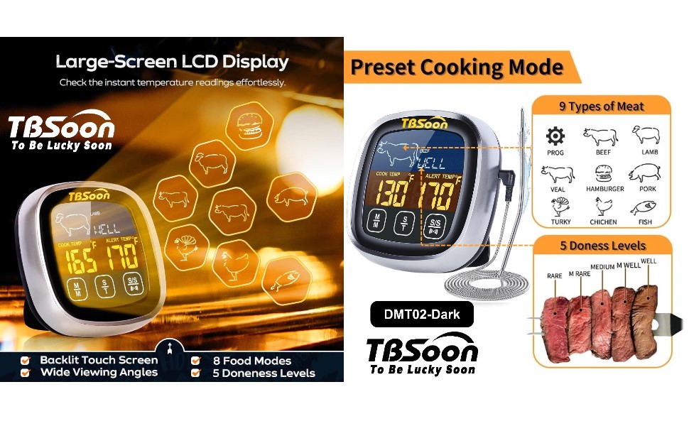 Multifunctional Digital Thermometer for Cooking,Food Thermometer+Thermometer Alarm+Kitchen Timer,Large Color Screen,Instant Read,Fast Response,grill bbq accessories,Kitchen Oven Meat Thermometer-DMT02