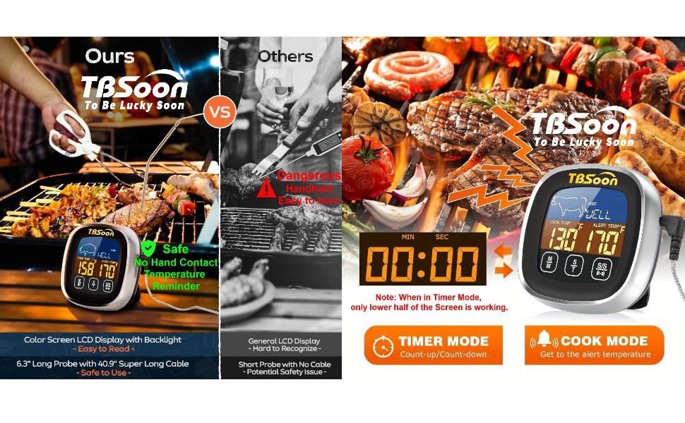 Multifunctional Digital Thermometer for Cooking,Food Thermometer+Thermometer Alarm+Kitchen Timer,Large Color Screen,Instant Read,Fast Response,grill bbq accessories,Kitchen Oven Meat Thermometer-DMT02